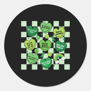 Sticker Rond Coeur vert Ruban Problèmes de santé mentale Les la