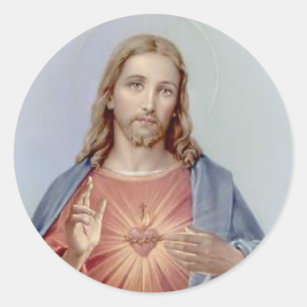 Sticker Rond Coeur vintage des épines de Jésus bénissant des