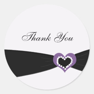 Sticker Rond Cœur Violet Ruban Noir Merci