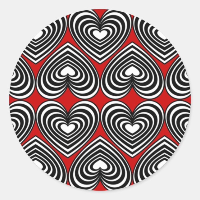 Sticker Rond Coeurs à carreaux noir et blanc (Devant)