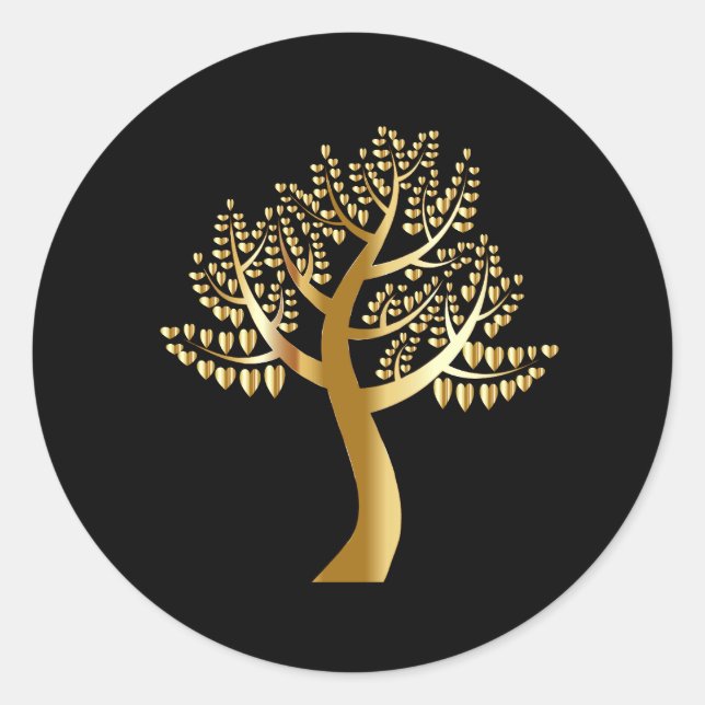 Sticker Rond Coeurs amateurs d'or sur un Gold Tree (Devant)