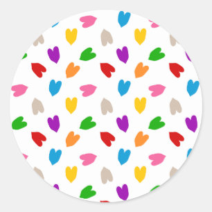 Sticker Rond Cœurs Amour Motif Design Coloré Blanc 