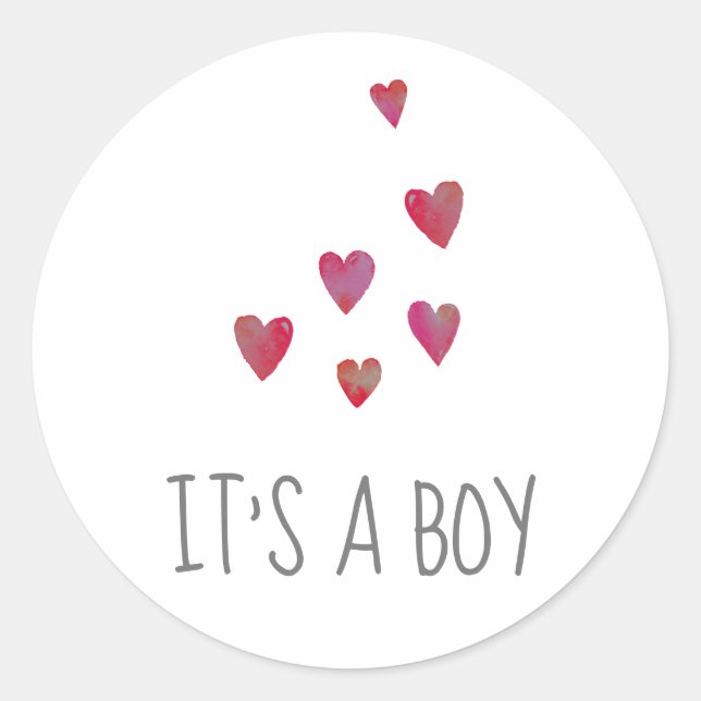Sticker Rond Coeurs aquarelle | Red C'est un Baby shower garçon (Devant)