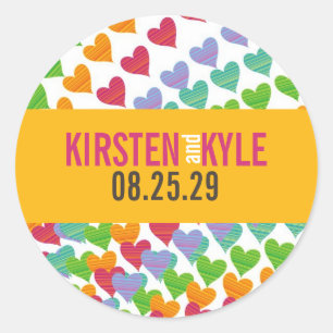 Sticker Rond Coeurs Arc-en-ciel colorés Sprinkers Mariage Stick