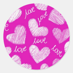 Sticker Rond Coeurs Blancs Rose mignon avec script d'amour