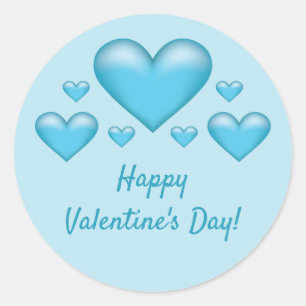 Sticker Rond Cœurs bleus et texte Bonne Saint-Valentin