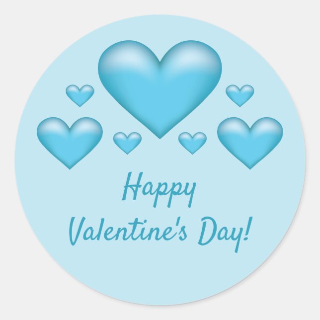 Sticker Rond Cœurs bleus et texte Bonne Saint-Valentin (Devant)