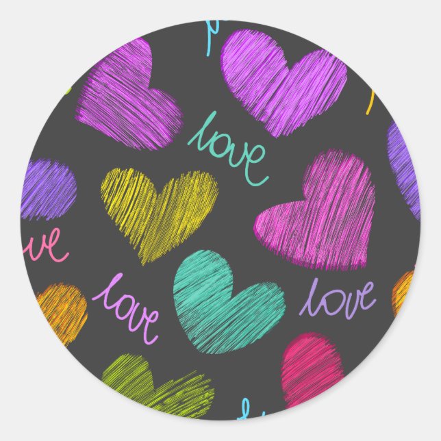 Sticker Rond Coeurs Bleus Vibrants avec script d'amour (Devant)