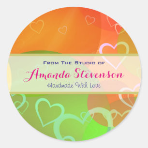 Sticker Rond Coeurs colorés fait main avec amour