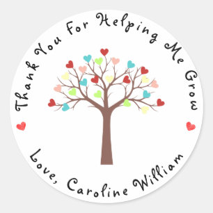 Sticker Rond Coeurs colorés mignons Arbre Merci