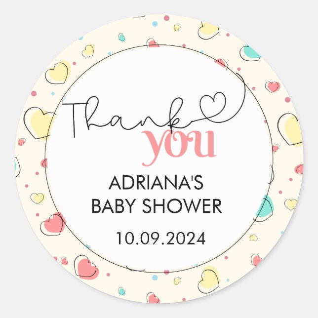 Sticker Rond Coeurs colorés mignons Merci (Devant)
