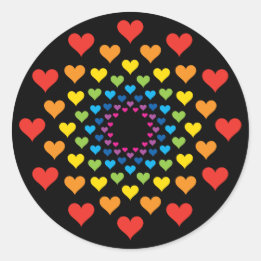 Sticker Rond Cœurs colorés sur fond noir