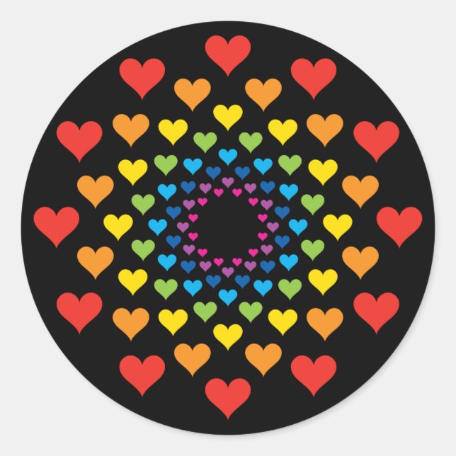 Sticker Rond Cœurs colorés sur fond noir (Devant)