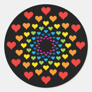 Sticker Rond Coeurs colorés sur noir
