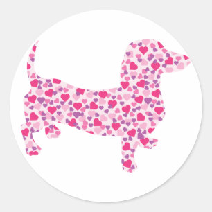 Sticker Rond Coeurs Dachshund