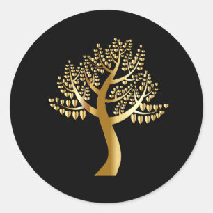 Sticker Rond Coeurs d'amants d'or sur un arbre d'or