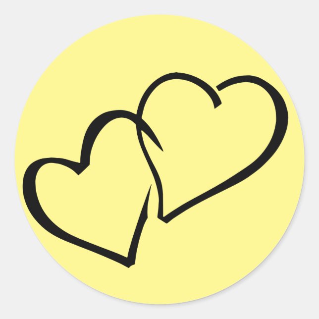 Sticker Rond Coeurs d'Amour Jaune Et Noir Mariage, Fiançailles (Devant)