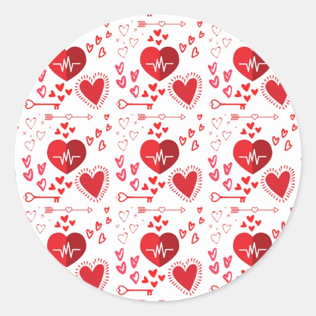Sticker Rond Cœurs d'amour rouges et flèche  (Devant)