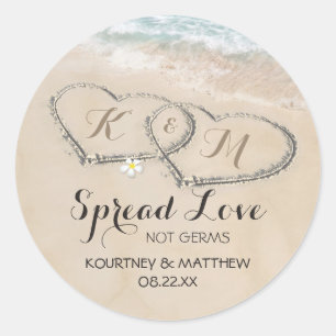 Sticker Rond Coeurs dans Sable Sanitizer Mariage Favoriser