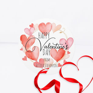 Sticker Rond Coeurs d'aquarelle rouge et rose Saint-Valentin