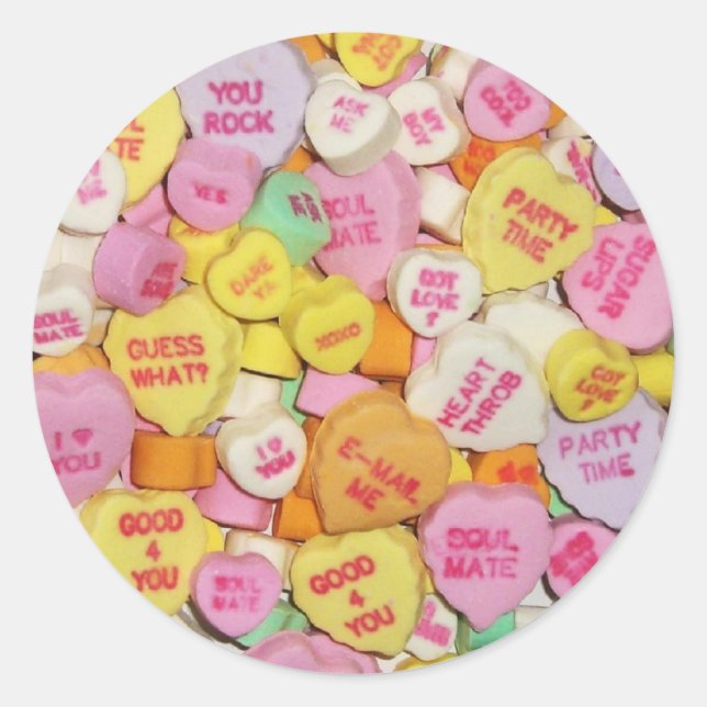 Sticker Rond Coeurs de bonbons Valentine (Devant)