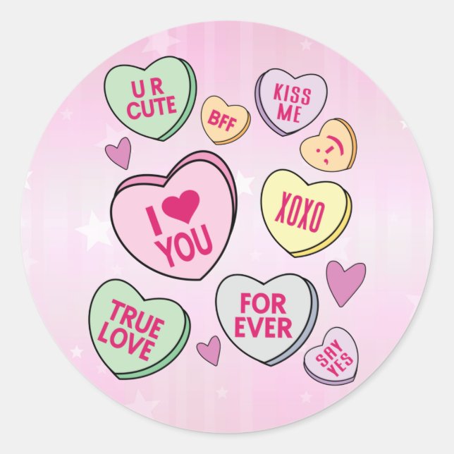 Sticker Rond Coeurs de bonbons Valentines Jour Coeurs de conver (Devant)
