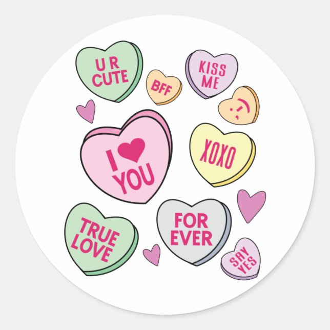 Sticker Rond Coeurs de bonbons Valentines Jour Coeurs de conver (Devant)