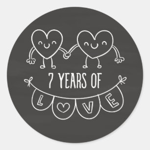 Sticker Rond Coeurs de calèche-cadeaux du 7e anniversaire