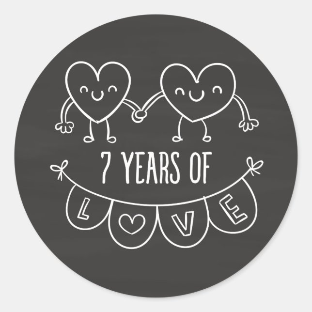 Sticker Rond Coeurs de calèche-cadeaux du 7e anniversaire (Devant)