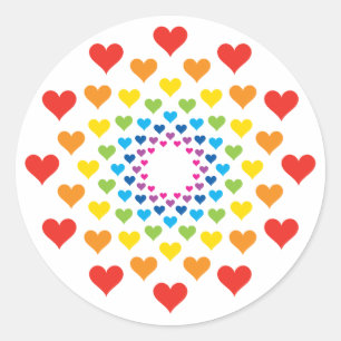 Sticker Rond Coeurs de couleur arc-en-ciel