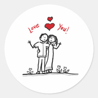 Sticker Rond Cœurs de couple mignons et salutations de bonjour