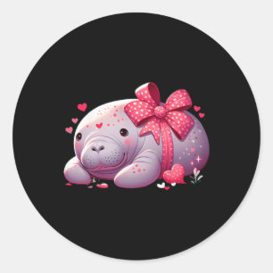 Sticker Rond Cœurs de la Saint-Valentin Lamantin Animal Mer Océ