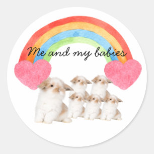 Sticker Rond Coeurs de lapin mignons et amoureux arc-en-ciel