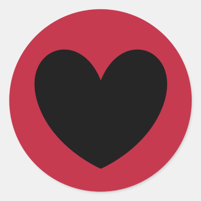 Sticker Rond Coeurs de polka noir sur rouge (Devant)