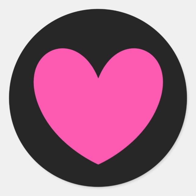 Sticker Rond Coeurs de polka rose Fuchsia sur noir (Devant)