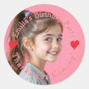 Sticker Rond Cœurs de remerciement pour fête d'anniversaire ave