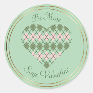 Sticker Rond Cœurs de sauge Cœur d'argyle sauge et rose
