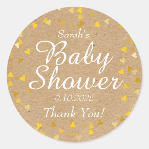 Sticker Rond Coeurs d'or Baby shower Favoriser