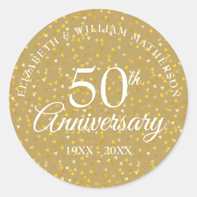 Sticker Rond Coeurs d'or du 50e anniversaire (Devant)