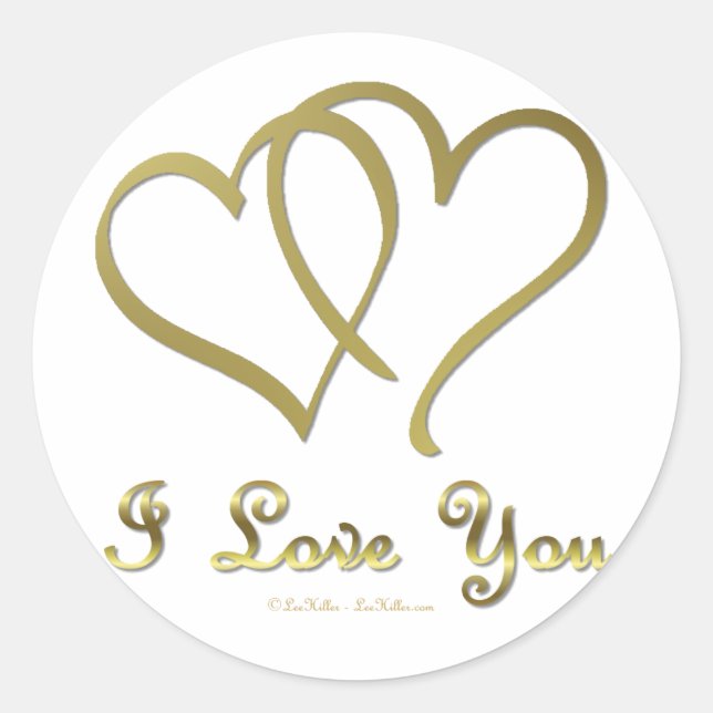 Sticker Rond Cœurs d'Or Enlacés Je T'Aime (Devant)