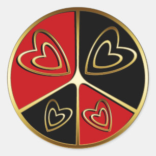 STICKER ROND COEURS D'OR, ROUGES ET NOIRS DE PAIX
