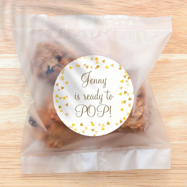 Sticker Rond Cœurs Dorés Elle est Prête à Accoucher Cadeau de B (Créateur téléchargé)