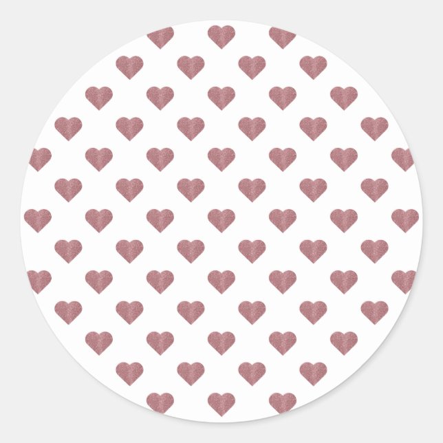 Sticker Rond Cœurs dorés roses pailletés Fond blanc (Devant)