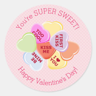 Sticker Rond Coeurs doux Valentines Bonbons