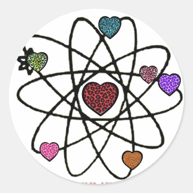Sticker Rond Coeurs Empreintes de léopard de Valentine atomique (Devant)