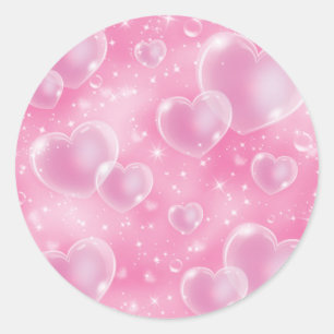 Sticker Rond Cœurs en bulles roses, style mignon et féminin des