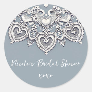 Sticker Rond Cœurs en dentelle blanche Charme romantique Mariag