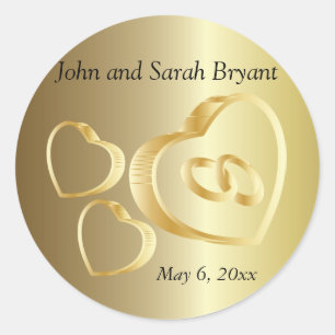 Sticker Rond Coeurs et anneaux Mariages d'or   Personnaliser