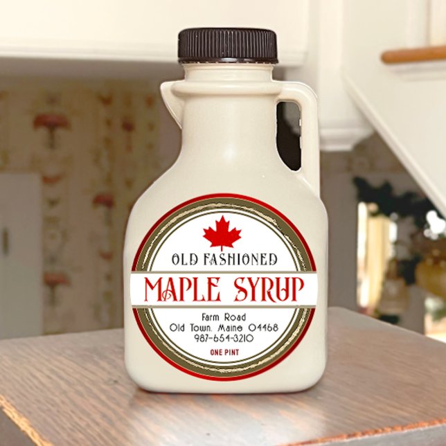 Sticker Rond Coeurs et feuilles de sirop d'érable rétro (Créateur téléchargé)