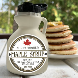 Sticker Rond Coeurs et feuilles de sirop d'érable rétro